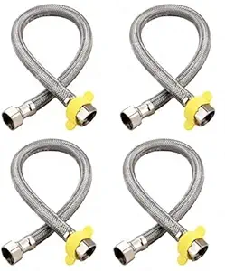 Spazio 24 Inch Stainless Steel Connection Pipe/Hose Pipe Heavy Duty, Chrome Finish For Bathroom Accessories/Toilet Accessories (Pack Of 4)