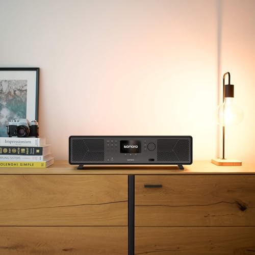 sonoro AVATON - Bluetooth HiFi Anlage; Kompatibel mit AirPlay, Google Cast, Spotify, Tidal, Qobuz, Amazon Music; DAB+/FM-Radio, HDMI ARC, Design aus Lack veredeltem Holzgehäuse, Smart-Home-Integration