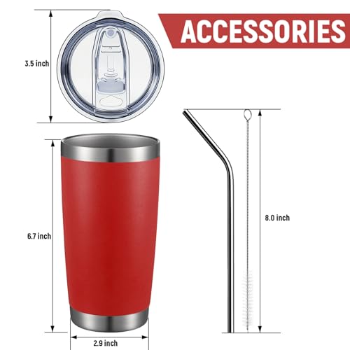 COMOOO 20oz Double Wall Vacuum Insulated Travel Mug, Stainless Steel Tumbler with Lid and Straw Durable Powder Coated Insulated Coffee Cup for Cold & Hot Drinks (red，12 pack） by COMOOO - Used condition - Image 3