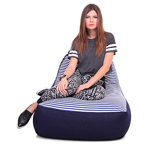 Image of Style Homez Urban Design Denim Canvas Stripes Printed Chair Bean Bag XXL Size Filled with Beans Fillers