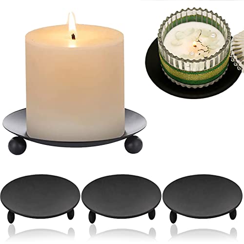mohito 4PCS Platos para Velas Portavelas de Hierro para Hogar Negro Soporte de Vela Retro Plato para Velas Decorativas para Hogar Velas de Incienso, SPA, Boda Decoración de Fiestas (Negro)