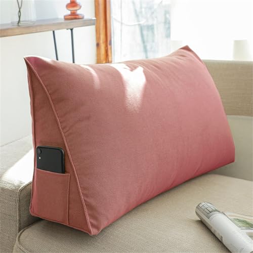 Almohada de lectura grande multicolor para cama, cojín de apoyo para la espalda, almohada de cabecera de cuña, cojín lumbar para sofá, almohada de apoyo suave (60 x 35 x 20 cm, rosa)