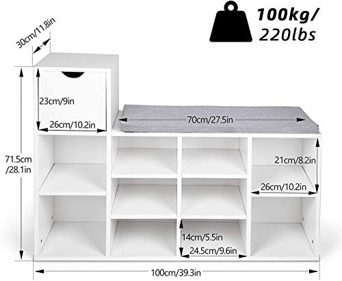 Amzdeal Shoe Bench, Shoe Cabinet, Multifunctional Storage Bench with Drawer, Cushion, Modern Storage Rack, Shoe Rack, for Entryway, Living Room, Bedroom - Thumbnail 7