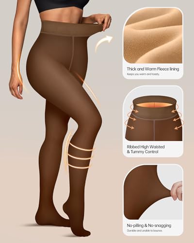 Image of OEAK Womens Fleece Lined Tights Sheer Fake Translucent Pantyhose Thermal Tights High Waisted Footed Leggings