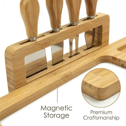 Bamboo Charcuterie Board Cheese Tray Set with Removable Ceramic & Prep Trays, Stainless Steel Knives – Elegant Gift for Wedding Couple, Housewarmings, Anniversaries, Bridal Shower,and Holidays by PLUZON - Image 4