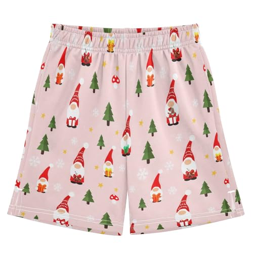 Christmas Trees and Gnomes Athletic Shorts with Zipper Pockets, Youth Boys Athletic Running Shorts for Summer