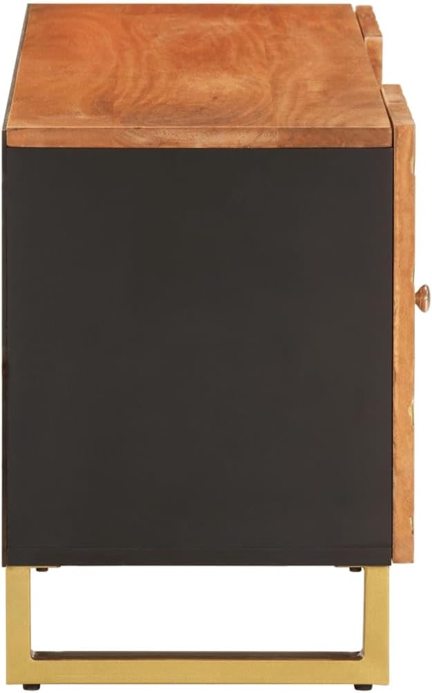 Modern 41" Brown Mango Wood TV Cabinet with Matte Black Iron Legs, Solid Entertainment Center for Living Room or Bedroom