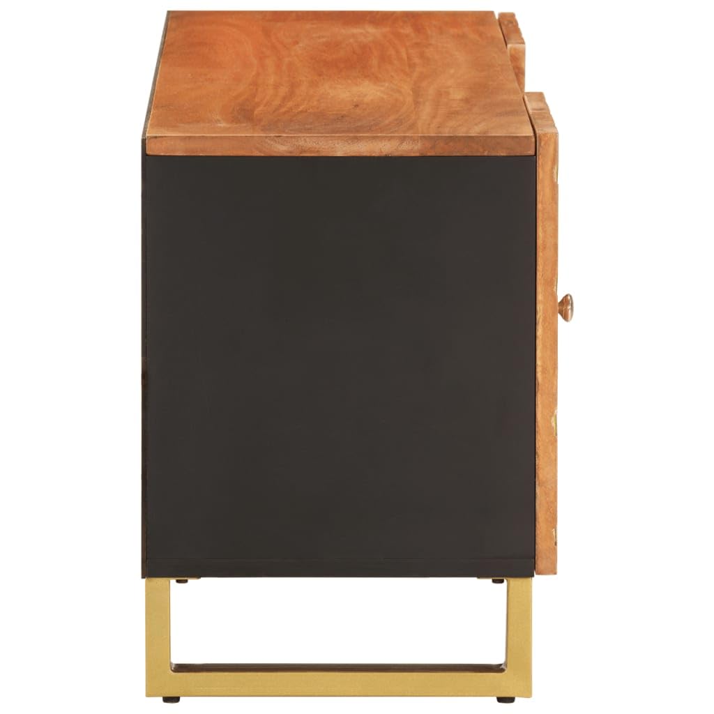Meuble TV bas en bois massif de mangue, 105 x 33,5 x 46 cm, marron