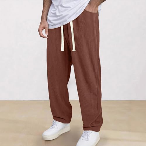 Men’s Casual Corduroy Sweatpants with Pocket Elastic Waistband Baggy Slacks Pants Work Streetwear for Men 20253