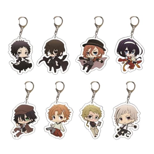 HBGIAY 8pcs/Set Dazai Osamu Keychain Cute Nakahara Chuuya Figure Anime Acrylic Keychain Bag Decoration Pendant Birthday Gifts