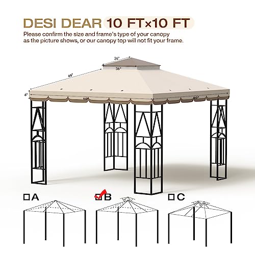 Desidear 10X10 Canopy Replacement Top Canopy Cover Replacement 10X10 Ft Double Tiered Gazebo Covers For Yard Patio Garden Canopy Sunshade (Double Lace) #TOP1
