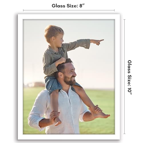 Americanflat 8x10 Picture Frame with Shatter-Resistant Glass - Streamline Collection - Thin Border Photo Frame for Tabletop and Wall Display - Hanging Hardware and Easel Stand Included - White
