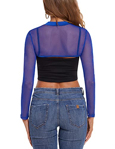 Avidlove Mesh Long Sleeve Crop Top Mock Neck Sheer Top Women Sexy Clubwear(Blue, Xxl) #TOP6