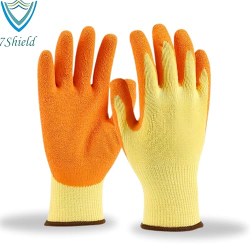 Image of 5Pair Nylon Knitted Latex Rubber Coated Safety Hand Protection Working Gloves For Anti Cut Heat & Fire Resistant Industrial Gloves For Men Women (PACK OF 10Gloves) (yellowornage-5pair)
