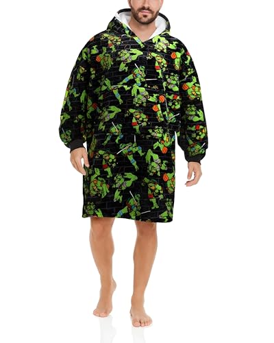 COCO BRANDS Harry Potter Blanket Hoodie - Bettlejuice Friday the 13th Tom and Jerry Ninja Turtles Gremlins Wearable Blanket Size One Size Black With Ninja Turtles and Brick Wall Print