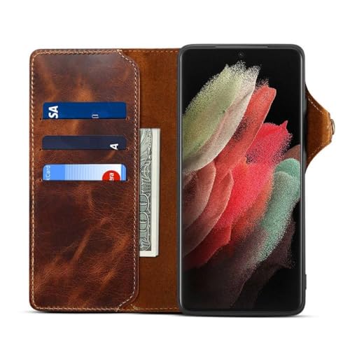 Étui portefeuille Samsung S24 S23 Note 20 antichoc marron protégeant l'écran