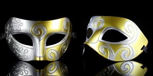 Retro Roman gladiator Halloween party masks man woman children Mardi Gras Masquerade mask- silver & gold by Melody Party Favors