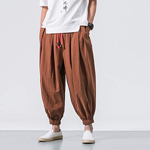 Mens Linen Harem Pants Baggy Yoga Drawstring Elastic Waist Beach Hippie Oversized Summer Outdoor Trousers Capri Pants2