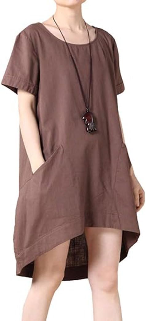 Minibee Women's Cotton Linen Short Sleeve Tunic/Top Tees - Image 2