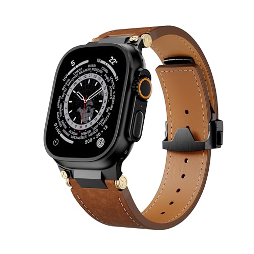Bracelet en cuir compatible avec Apple Watch 49mm 46mm 45mm 44mm