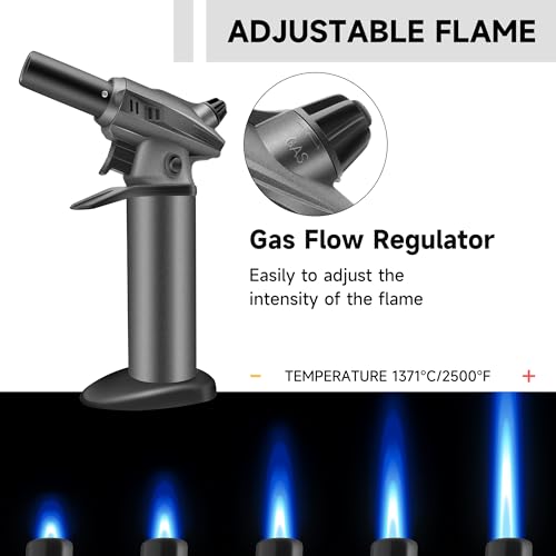 Peaks Comforts Butane Torch Blow Torch Creme Brulee Torch Refillable Butane Torch Lighter Kitchen Torch Cooking Torch for Food Baking Crafts BBQ Creme Brule(Safety Lock & Adjustable Flame)