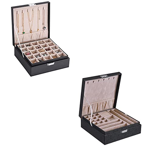 Bewishome Earring Jewelry Box For Women Jewelry Organizer Box For Rings,Earrings,Necklaces Black #TOP23