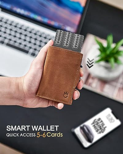Image of Men's Slim Wallet, Brown 3.0, 100% Full Grain Leather, RFID Protected, Airtag Wallet Holder, 3 inch L x 4 inch W x 0.8 inch H