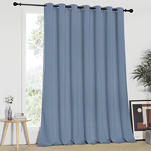 NICETOWN Blackout Wide Sliding Door Curtains - Insulated Noise Reduction Drapes, Privacy Vertical Blind for Living Room & Bedroom (Stone Blue, W100 x