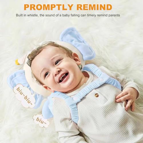 Image of Baby Head Protector Backpack, Toddler Baby Head Protection Backpack with Baby Knee Pads Alarm Function for Walking & Crawling, Soft, Breathable and Wearing Safety Baby Head Protector-Blue Elephant