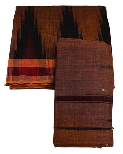 Image of Authentic Sambalpuri Handloom Cotton Unstitched Dhoti with Utari for Men | Traditional Odisha Weave Ikat Dhoti for Festive & Religious Wear
