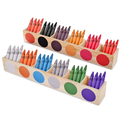 Crayon Organizer for Classroom 12 Compartment Colored Crayon Holder Organizer Classroom Storage Caddy Case Crayon Holder for Kids Wooden Crayon Organizers for Classroom School Art Storage Supplies
