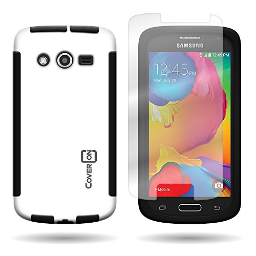 Coveron For Samsung Galaxy Avant Case Hard Soft Dual Layer Hybrid Case W/Clear Anti-Glare Sreen Protector - White Hard Black Tpu #TOP18