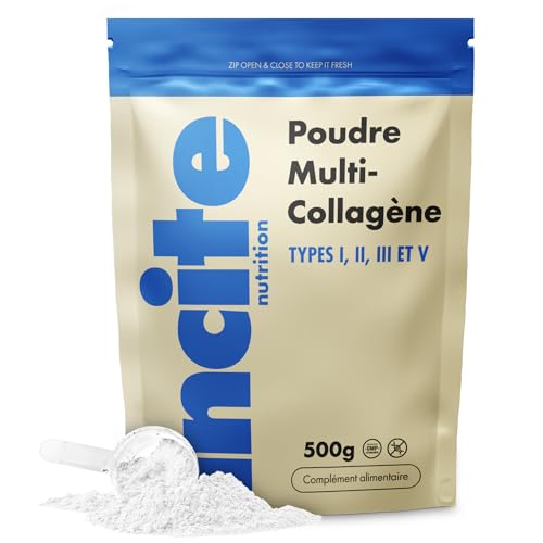 Incite Nutrition Multi Collagène Poudre Non Aromatisée 500 g. Source de Collagene Types 1, 2, 3 et 5. Complément pour la Peau, les Articulations, les Os, les Cheveux et la Récupération Musculaire.