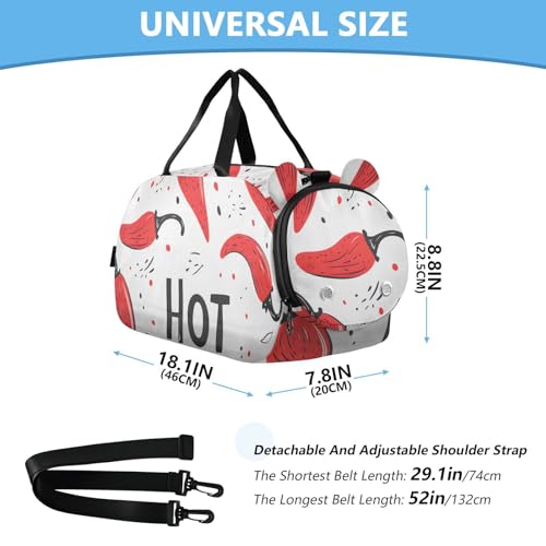 Kids Sports Duffel Bag for Boys & Girls - Red Chili Peppers Pattern 100% Polyester Gym Bag with Separate Shoe Compartment, Adjustable Shoulder Strap, Compact Travel & Workout Gear Bag3
