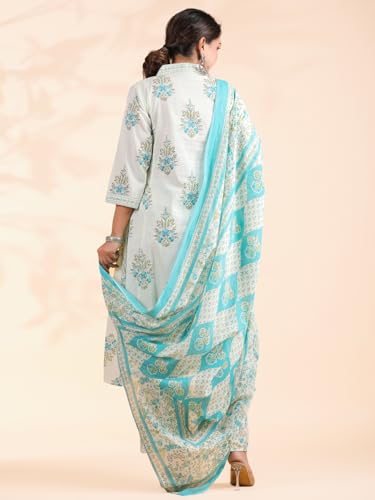 Image of Vbuyz Women Floral Print With Mirror Work Cotton Kurta Palazzo With Dupatta