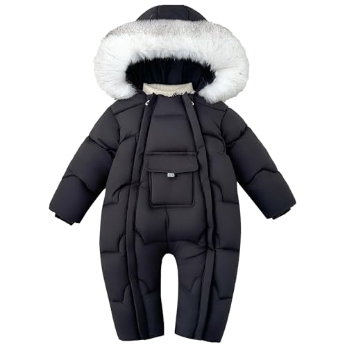 JiAmy Baby Schneeanzug, Baby Jungen Mädchen Winter Overall Strampler Neugeborenes Schneeoverall Schwarz 6-9 Monate
