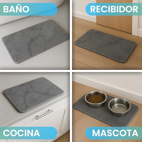 Miniatura 5 de Livida Alfombra Diatomita Baño 39x60cm Set De 2 Piezas Secado Rápido Y Antideslizante Para Baño Incluye Alfombrilla 8x10cm Ideal Para Jabonera Piedra Natural Antibacterial Diatomita 100
