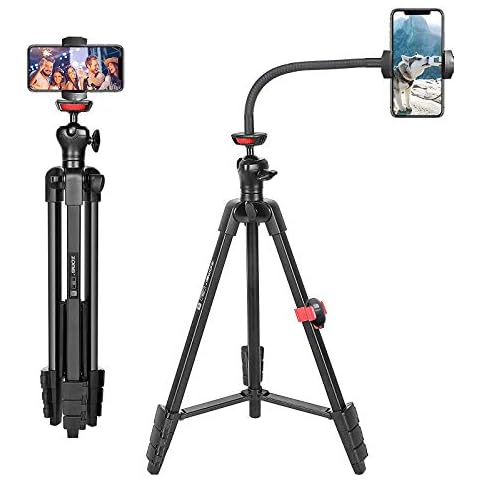 Tripod for iPhone and Android Cellphone,54-inch Premium Flexible Phone Tripod with 14-inch Adjustable Gooseneck, Cellphone Phone Tablet Stand Holder,Upgrade Ball Head and Carrying Bag Cover