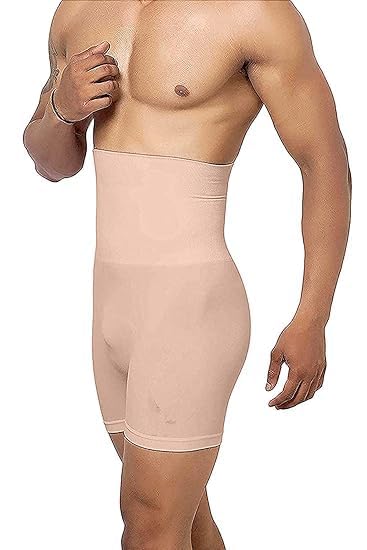 Men's High-Waist Body Shaper Compression Shorts, Tummy Control Shapewear Beige