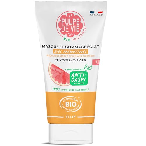 Pulpe de Vie - Duo Gommage et Masque Visage éclat Certifié Bio 150ml - Prébiotiques, Pamplemousse et noyaux abricot.