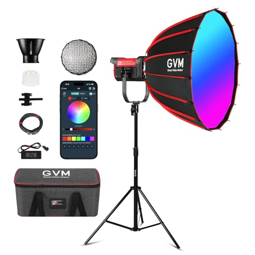 Image of GVM RGB 300W Video Light Kit with Parabolic Softbox and Stand, Photography Lighting for Camera Studio Recording with Bowen Mount, COB Film Light with APP&DMX, Aluminum Alloy, 2000-10000K, CRI 97+