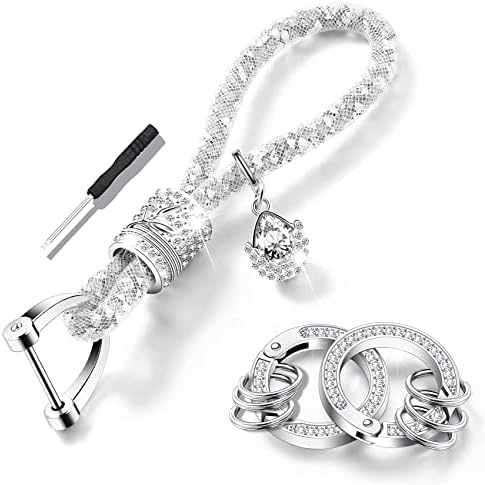 Crystal Car Key Chain for Women, Key Chain Accessories with Bling Rhinestones, Crystal Car Key Ring for All Car Keys (White)
