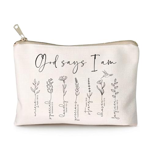 Image of HubbgDesign God Says You Are Cosmetic Bag, Christian Makeup Bag Bible Verse Floral Bible Verse Makeup Case for Women, Inspirational Cosmetic Bag, Sister Gifts, Affirmations Gifts (God says I am ...)