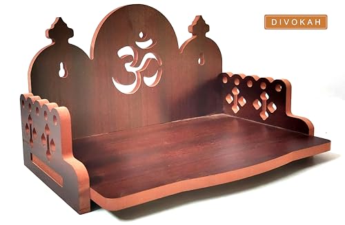 Image of DIVOKAH Plywood Small Wooden Temple for Home Office and Shop /Wall Hanging Temple /sinhasan /Pooja mandir /Pooja Stand /Hindola (8 MM Plywood Thickness) (BR 3G)