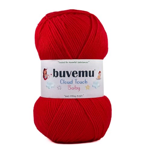 Image of Cloud Touch Baby - DK Weight Soft Anti-Pilling Yarn for Baby Clothes, Blankets & Amigurumi Crochet & Knitting, 90% Acrylic 10% Viscose derived from Bamboo, 3.53 Oz / 262 Yards (Red, 1 Pack)