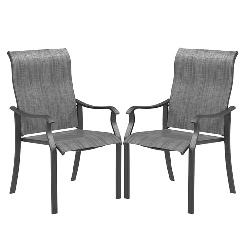 Image of UDPATIO Patio Dining Chairs Set of 2, High Back Wide Seat Outdoor Furniture Chairs with All Weather Breathable Textilene, for Lawn Garden Backyard Deck, Dark Grey