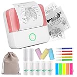 HUIJUTCHEN Mini Pocket Printer Portable Thermal Photo Printer with 10 Rolls Printing Paper for Android or iOS APP, Bluetooth Inkless Printer Labler Maker (Pink and White)