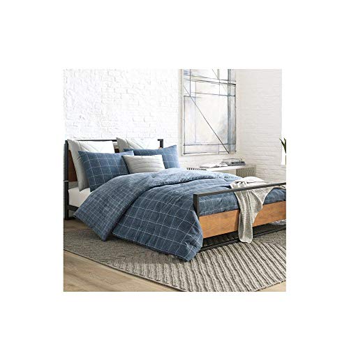 KENNETH COLE NEW YORK | Holden Grid Collection | Comforter Set - 100% Cotton Twill, Reversible, Breathable Bedding for All Seasons, Includes Matching Shams, King, Indigo by Kenneth Cole New York - Used condition - US$32.20