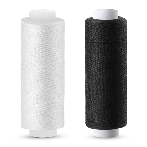 Tundi Nähgarn, Schwarz und Weiß, 2 Stück 200 yards, Polyester-Nähmaschinengarn für Nähmaschinen, Handnähen und Sticken