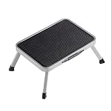 SONGMICS Marchepied 1 Marche Pliable, Escabeau, en Acier, avec Patins Antidérapants, Charge 150 kg, Dimensions Dépliées 32 x 44 x 17,5 cm, Gris GSL001G01